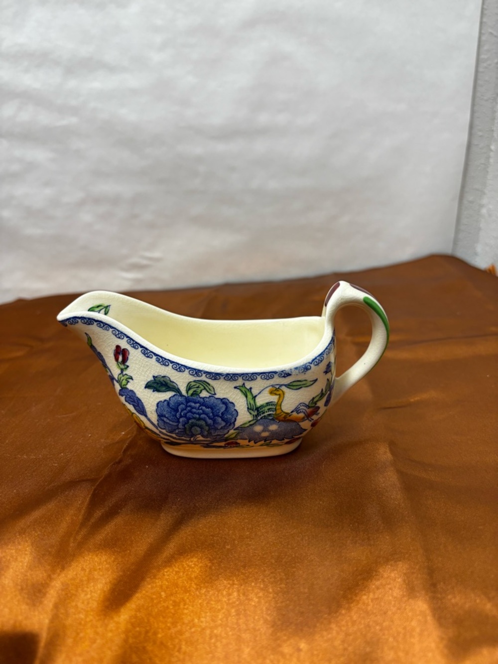 Mason Plantation Colonial Floral Porcelain Sauce Boat — Blue, Yellow, Green